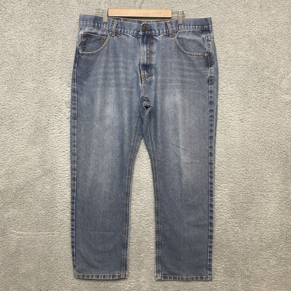 Beverly Hills Polo Club Jeans Men 38x30 Blue Denim Med Wash Whiskered Straight